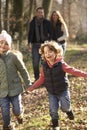 Family on country walk in winter Royalty Free Stock Photo