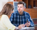 Family couple at desk with financial documents indoors Royalty Free Stock Photo