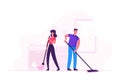 Family Couple Doing Household Housekeeping Activity and Everyday Routine of Home Duties and Chores Royalty Free Stock Photo