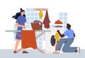 Family couple doing housework together Royalty Free Stock Photo