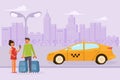 Family couple order a taxi Royalty Free Stock Photo