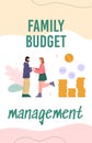 Family couple save and invest money, household economy. Man and woman standing holding hands and manage budget finance. Royalty Free Stock Photo