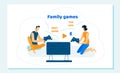 Family Couple Sit on Sofa Playing Computer Games Royalty Free Stock Photo