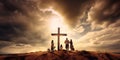 Family at the Cross of Jesus Christ - Easter Illuminated: Celebrating Resurrection and the Unwavering Love that Binds Us All Royalty Free Stock Photo