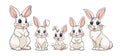 Family of cute Easter bunnies set, flat cartoon illustration, vector line drawing, farm animal, petting zoo. Clipart