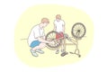 Family, cycling, repair, fathers day concept
