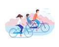 Family cycling together flat vector illustration isolated on white background Royalty Free Stock Photo