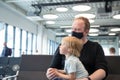 Family dad with a child at the airport waiting for their departure Royalty Free Stock Photo