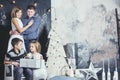 Family, dad, mom and kids happy with beautiful smiles to celebrate Christmas Royalty Free Stock Photo