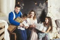 Family, dad, mom and kids happy with beautiful smiles to celebrate Christmas Royalty Free Stock Photo