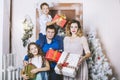 Family, dad, mom and kids happy with beautiful smiles to celebrate Christmas Royalty Free Stock Photo