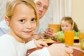 Family - daughter and father - eating lunch or din