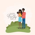 Family day card with black parents and daughter in the field