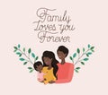 Family day card with black parents and daughter leafs crown