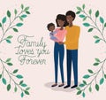 Family day card with black parents and daughter leafs crown