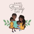 Family day card with black parents and kids leafs crown