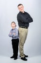 Family day. childhood. parenting. fathers day. father and son in business suit. little boy with dad businessman. happy Royalty Free Stock Photo