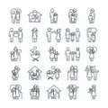 Family day, father mother kids grandparents characters, set icon in outline style