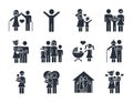 Family day, father mother kids grandparents characters, set icon in silhouette style