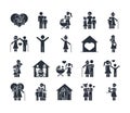 Family day, father mother kids grandparents characters, set icon in silhouette style