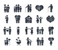 Family day, father mother kids grandparents characters, set icon in silhouette style