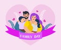 Family day. Happy international day of families. Cute couple with childrens, father and mother hug children with love