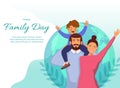 Family Day Out Cartoon Vector Horizontal web banner or landing page with happy parents. Family with children illustration Royalty Free Stock Photo