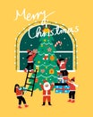 Family decorate a Christmas tree Royalty Free Stock Photo