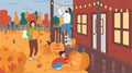 Family decorate for Halloween flat color vector illustration