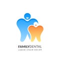 Family dental medical clinic logo sign or emblem design template. Human tooth, child and mother silhouette, vector icon