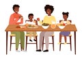 The family dines with healthy food. Relatives eat natural fresh products vector illustration