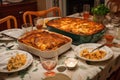 family dinner, with lasagna the star of the show