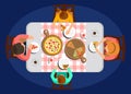 Family Dinner Top View Color Vector Illustration