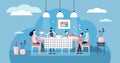 Family dinner vector illustration. Flat tiny together eating person concept