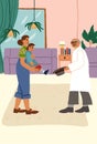 Family doctor coming to visit sick child at home. Pediatrician from pediatrics clinic treating kid at home with parents Royalty Free Stock Photo