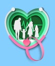 Family doctor paper cut poster with stethoscope and heart