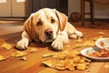 A family dog eagerly waiting for a dropped food scrap vector background