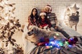 Family with dog on New Year`s Eve Royalty Free Stock Photo