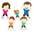Family doing jumping jacks Royalty Free Stock Photo