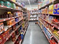 Family dollar retail store interior cereal and coffee aisle