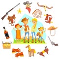 Family Dressed As Cowboys Surrounded By Wild West Related Objects