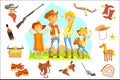 Family Dressed As Cowboys Surrounded By Wild West Related Objects Royalty Free Stock Photo