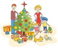 Family dressing up the christmas tree Royalty Free Stock Photo