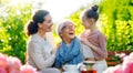 family drinking tea in the garden Royalty Free Stock Photo