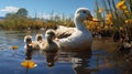 A family of ducks swimming in a calm pond 3D tile art