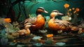 A family of ducks swimming in a calm pond 3D tile art