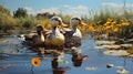 A family of ducks swimming in a calm pond 3D tile art