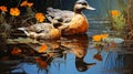 A family of ducks swimming in a calm pond 3D tile art