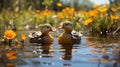 A family of ducks swimming in a calm pond 3D tile art