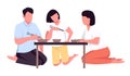 Family eating with chopsticks semi flat color vector characters